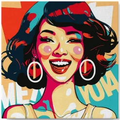 Mini peinture au numéro : Femme Souriante Pop Art - toile tendue sur chassis - Figured'Art