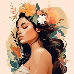 Mini peinture au numéro : Femme au bandeau floral - toile tendue sur chassis - Figured'Art