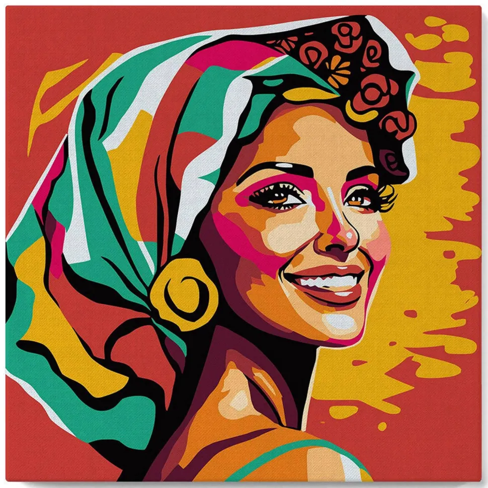 Mini peinture au numéro : Femme Exotique Pop Art - toile tendue sur chassis - Figured'Art