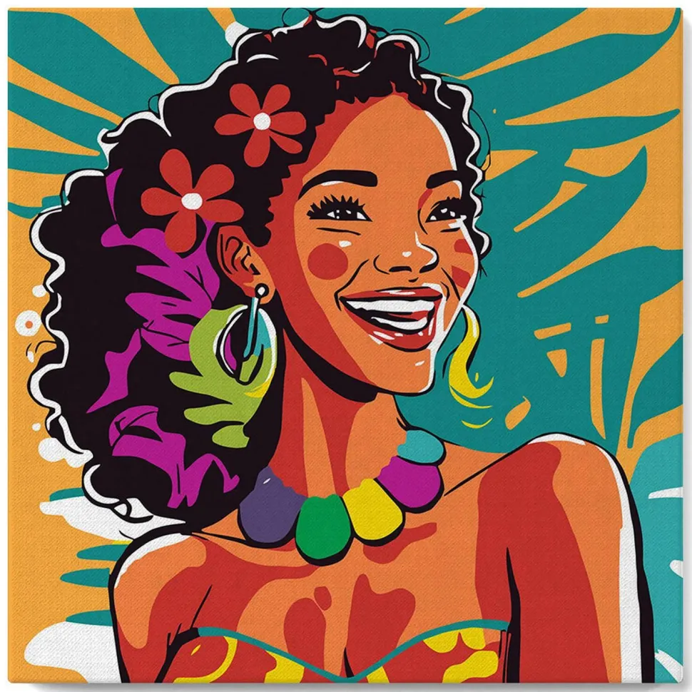 Mini peinture au numéro : Femme des Îles Pop Art - toile tendue sur chassis - Figured'Art