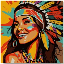 Mini peinture au numéro : Femme Native Pop Art - toile tendue sur chassis - Figured'Art