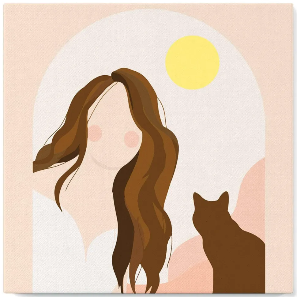 Mini peinture au numéro : Femme et son Chat - toile tendue sur chassis - Figured'Art