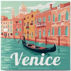 Mini peinture au numéro : Gondoles à Venise - toile tendue sur chassis - Figured'Art