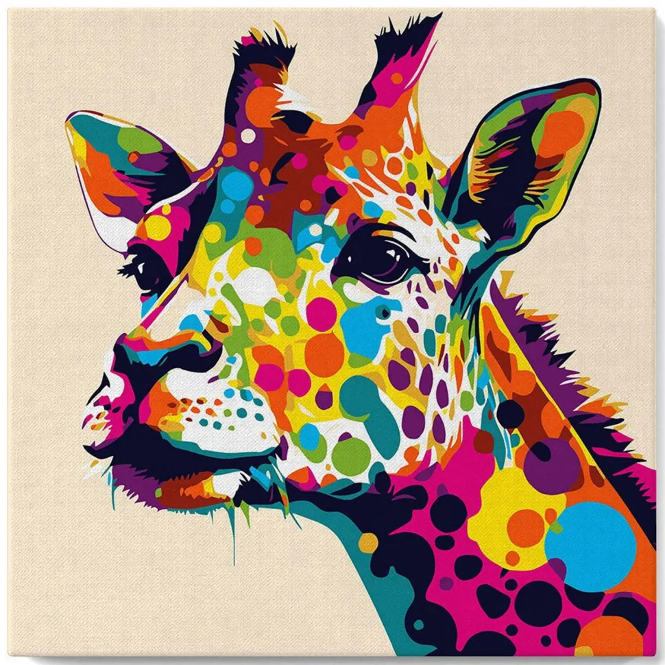 Mini peinture au numéro : Girafe Abstraite Pop Art - toile tendue sur chassis - Figured'Art