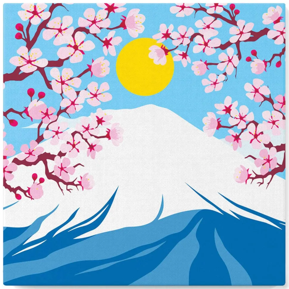 Mini peinture au numéro : Le Mont Fuji - toile tendue sur chassis - Figured'Art