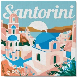 Mini peinture au numéro : Lever de Soleil à Santorin - toile tendue sur chassis - Figured'Art