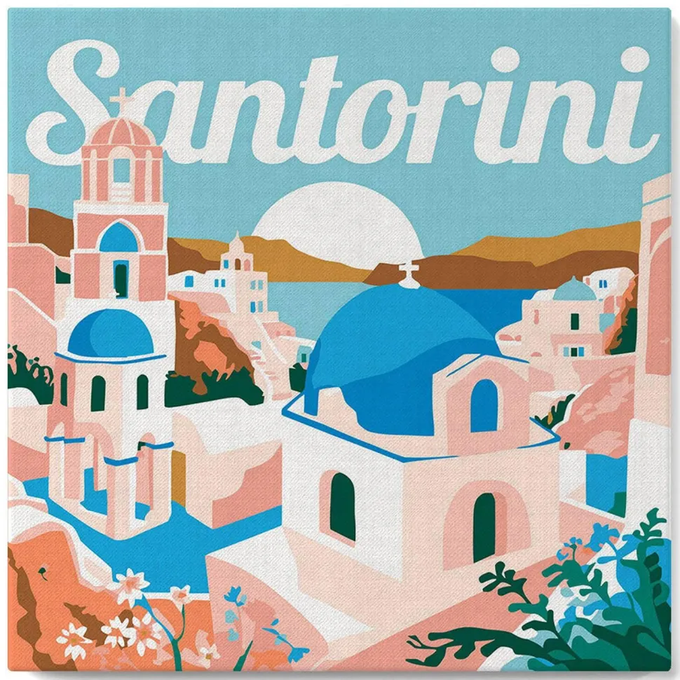 Mini peinture au numéro : Lever de Soleil à Santorin - toile tendue sur chassis - Figured'Art