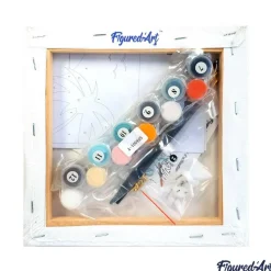 Mini peinture au numéro : Lever de Soleil à Santorin - toile tendue sur chassis - Figured'Art