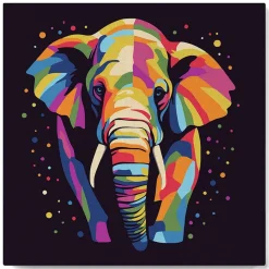 Mini peinture au numéro : Éléphant Abstrait Pop Art - toile tendue sur chassis - Figured'Art