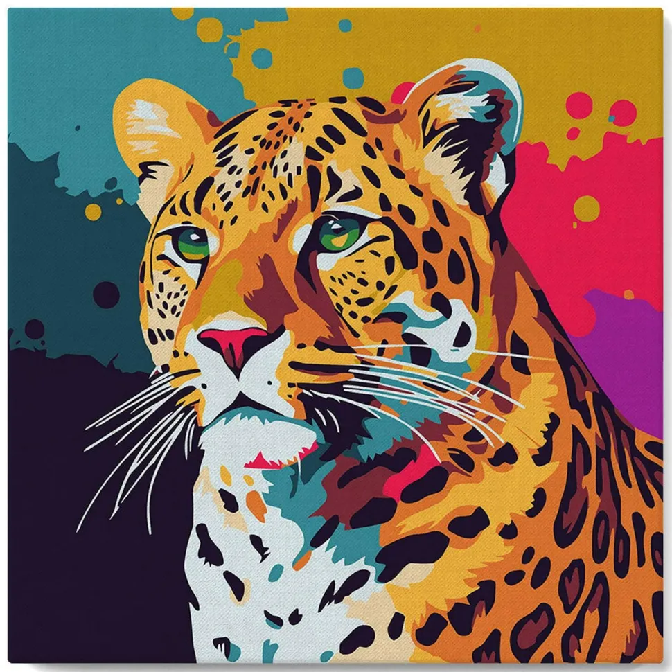 Mini peinture au numéro : Léopard Abstrait Pop Art - toile tendue sur chassis - Figured'Art