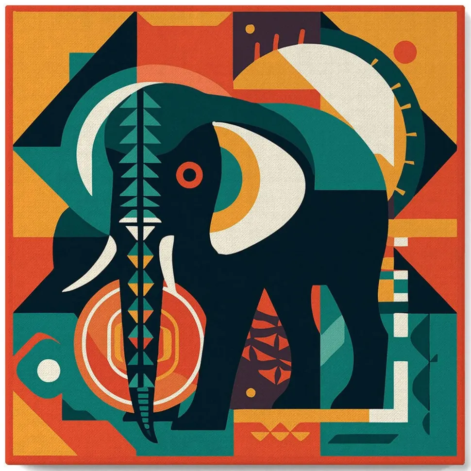 Mini peinture au numéro : Éléphant Art Déco - toile tendue sur chassis - Figured'Art