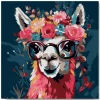 Mini peinture au numéro : Lama Fantaisie et Fleurs - toile tendue sur chassis - Figured'Art