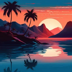 Mini peinture au numéro : Mer et Coucher de Soleil - toile tendue sur chassis - Figured'Art