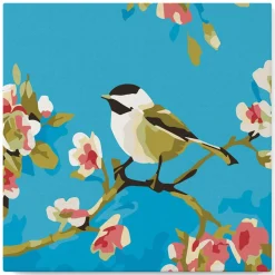 Mini peinture au numéro : Oiseau et Papillon - toile tendue sur chassis - Figured'Art