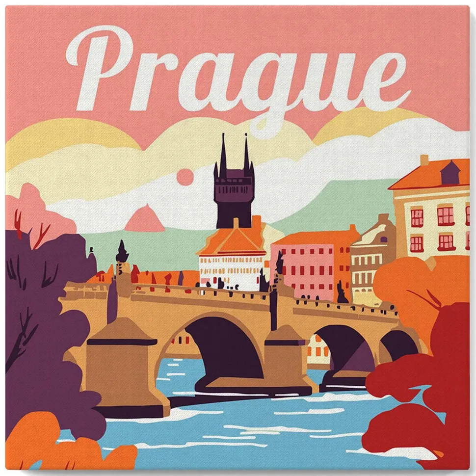 Mini peinture au numéro : Prague - toile tendue sur chassis - Figured'Art