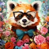 Mini peinture au numéro : Panda roux fantaisie et fleurs - toile tendue sur chassis - Figured'Art