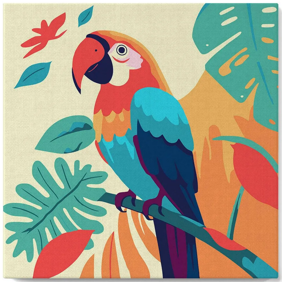 Mini peinture au numéro : Perroquet Tropical - toile tendue sur chassis - Figured'Art