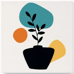 Mini peinture au numéro : Plante et Pot noir - toile tendue sur chassis - Figured'Art