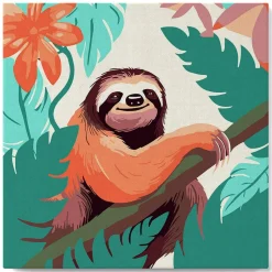 Mini peinture au numéro : Paresseux Tropical - toile tendue sur chassis - Figured'Art