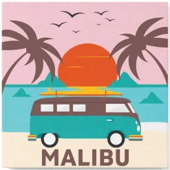 Mini peinture au numéro : Plage Malibu - toile tendue sur chassis - Figured'Art