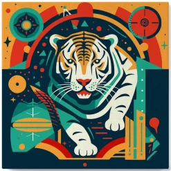 Mini peinture au numéro : Tigre Art Déco - toile tendue sur chassis - Figured'Art