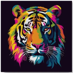 Mini peinture au numéro : Tigre Abstrait Pop Art - toile tendue sur chassis - Figured'Art