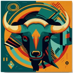 Mini peinture au numéro : Taureau Art Déco - toile tendue sur chassis - Figured'Art