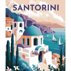 Peinture au numéro : Affiche Vintage Santorin - sans châssis en bois - Figured'Art