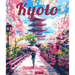 Peinture au numéro : Affiche de voyage Kyoto en fleurs - sans châssis en bois - Figured'Art