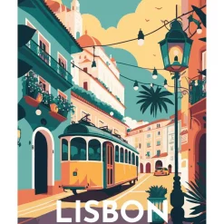 Peinture au numéro : Affiche Vintage Lisbonne - toile tendue sur châssis - Figured'Art