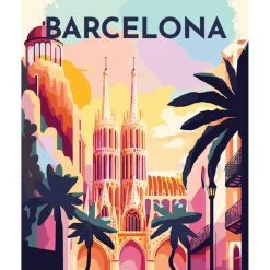 Peinture au numéro : Affiche Vintage Barcelone - sans châssis en bois - Figured'Art