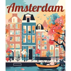 Peinture au numéro : Affiche de voyage Amsterdam en fleurs - toile tendue sur châssis - Figured'Art