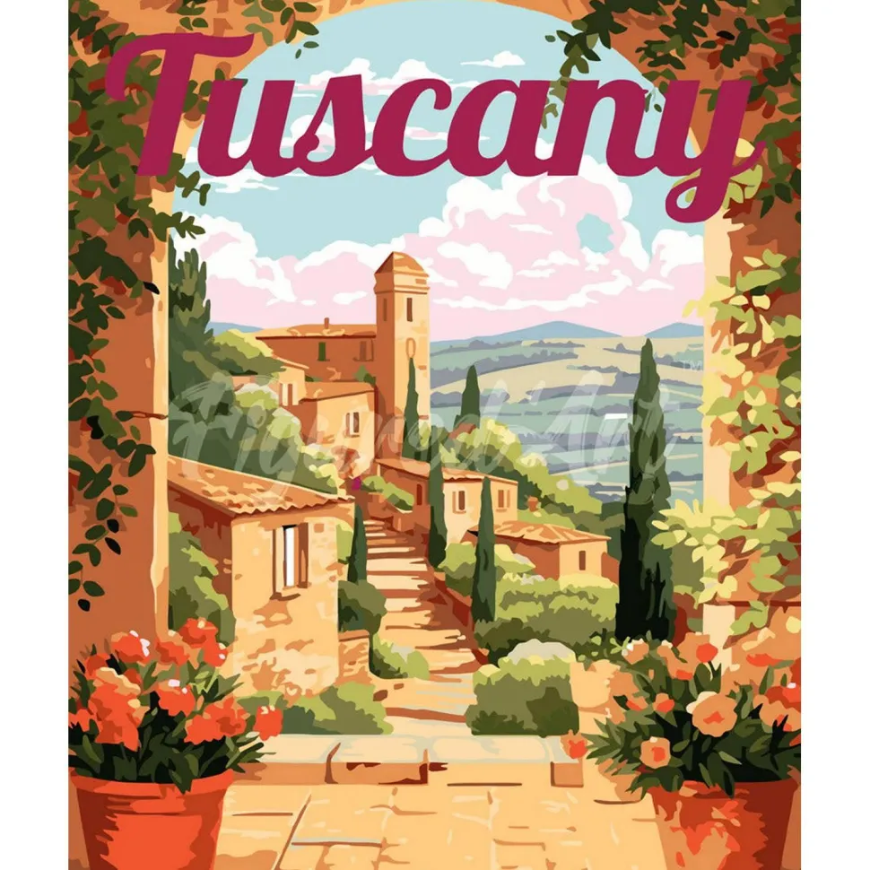 Peinture au numéro : Affiche de voyage Toscane en fleurs - toile tendue sur châssis - Figured'Art