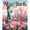 Peinture au numéro : Affiche de voyage New York en fleurs - toile tendue sur châssis - Figured'Art