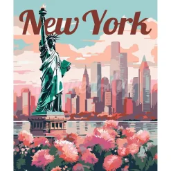 Peinture au numéro : Affiche de voyage New York en fleurs - toile tendue sur châssis - Figured'Art