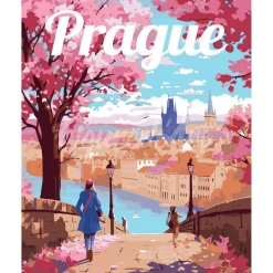 Peinture au numéro : Affiche de voyage Prague en fleurs - toile tendue sur châssis - Figured'Art