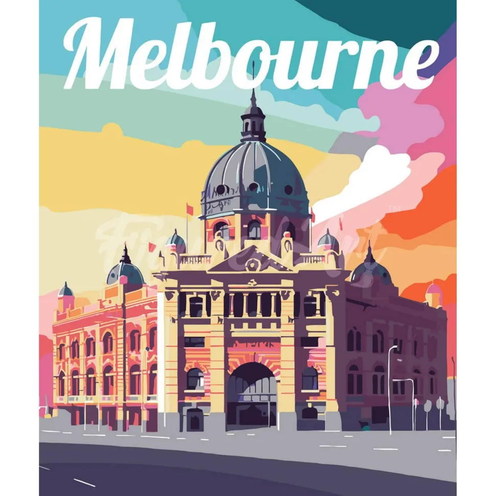 Peinture au numéro : Affiche de voyage Melbourne - sans châssis en bois - Figured'Art