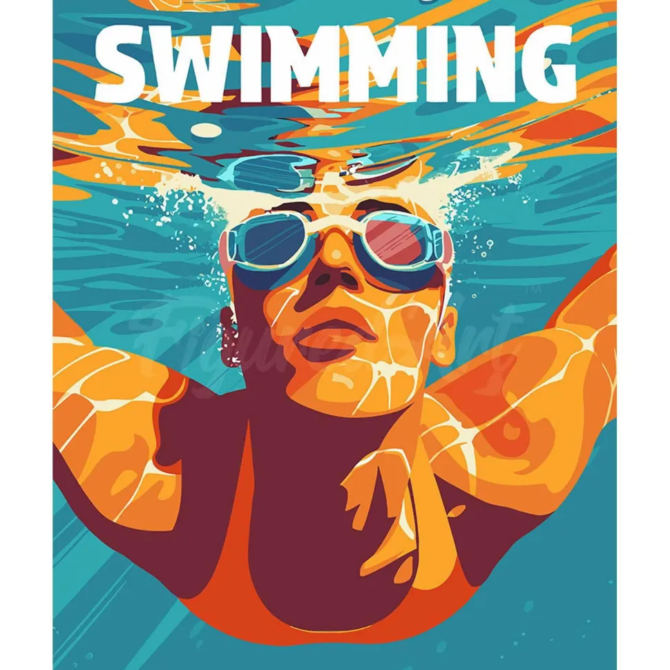 Peinture au numéro : Affiche sportive Natation - sans châssis en bois - Figured'Art