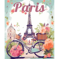 Peinture au numéro : Affiche de voyage Paris en fleurs - sans châssis en bois - Figured'Art