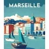 Peinture au numéro : Affiche Vintage Marseille - toile tendue sur châssis - Figured'Art