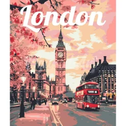 Peinture au numéro : Affiche de voyage Londres en fleurs - toile tendue sur châssis - Figured'Art