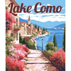 Peinture au numéro : Affiche de voyage lac de Côme en fleurs - sans châssis en bois - Figured'Art