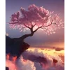 Peinture au numéro : Arbre rose et Nuages - sans châssis en bois - Figured'Art