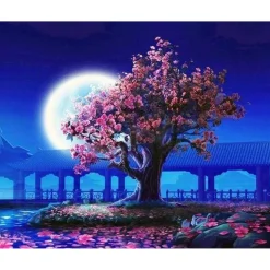 Peinture au numéro : Arbre et grande Lune - sans châssis en bois - Figured'Art