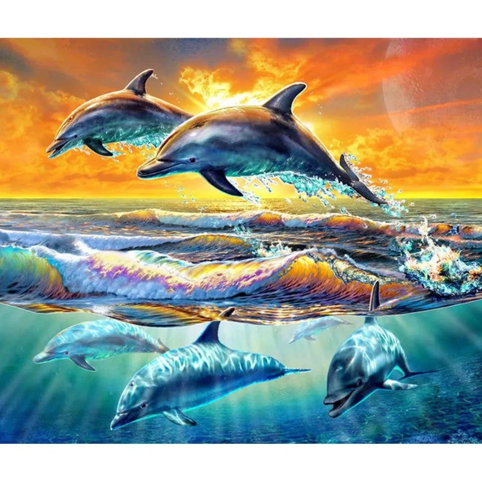 Peinture au numéro : Aube de Dauphins - sans châssis en bois - Figured'Art