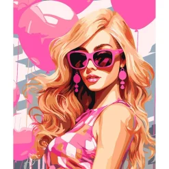 Peinture au numéro : Ballons Roses et Diva - sans châssis en bois - Figured'Art