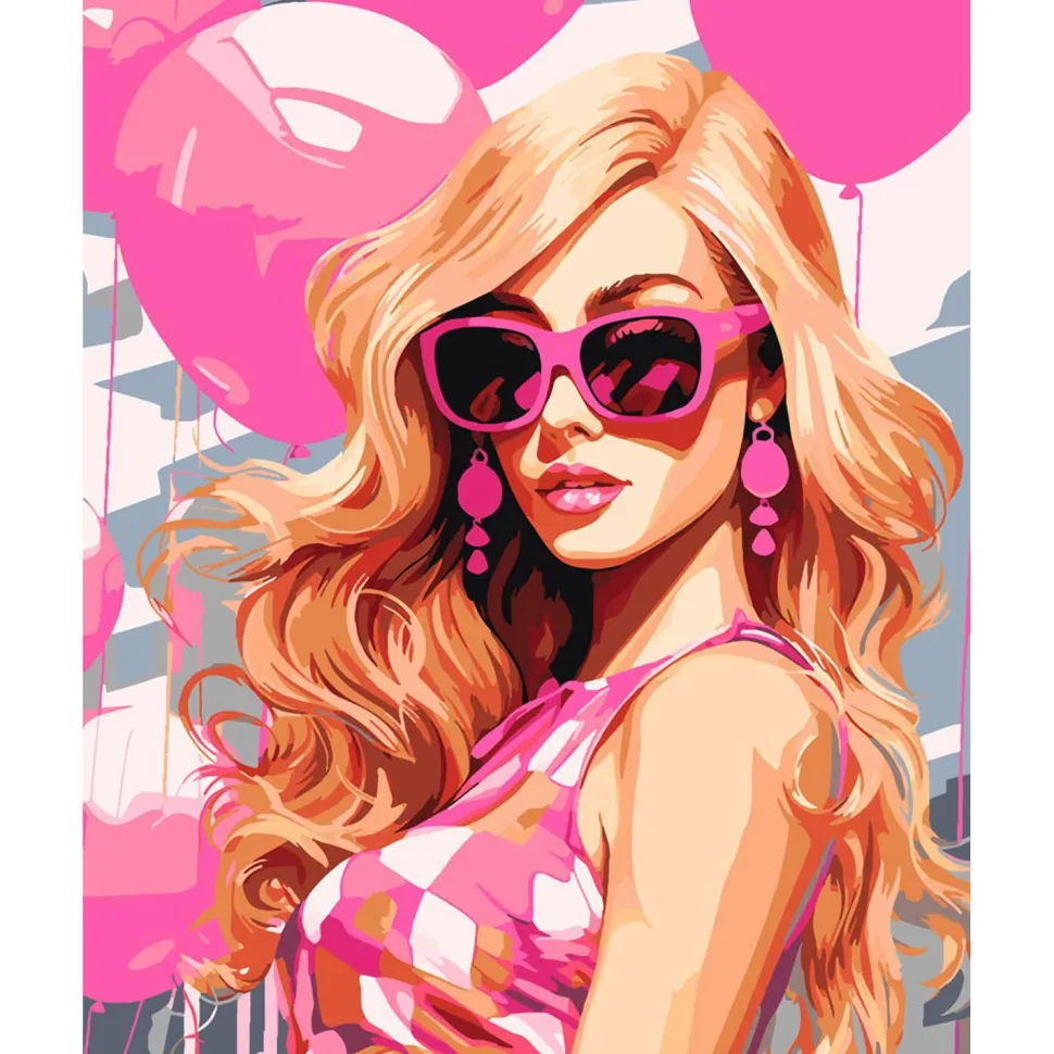 Peinture au numéro : Ballons Roses et Diva - toile tendue sur châssis - Figured'Art
