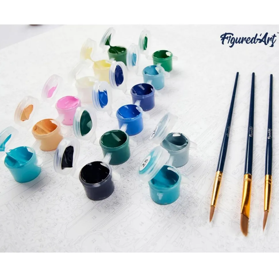 Peinture au numéro : Barque sur un Lac de Montagne - sans châssis en bois - Figured'Art