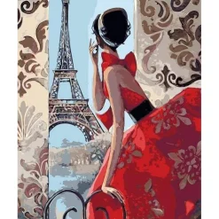 Peinture au numéro : Belle Femme et Tour Eiffel - sans châssis en bois - Figured'Art