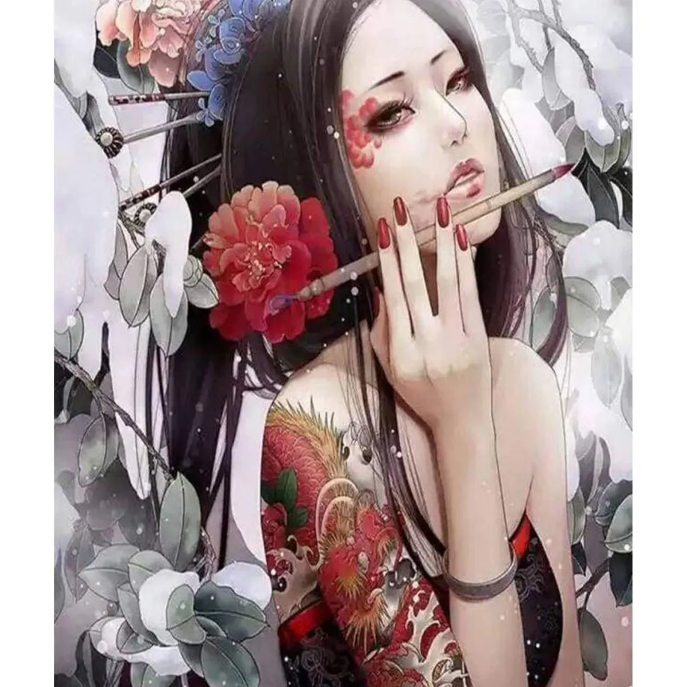 Peinture au numéro : Belle asiatique - sans châssis en bois - Figured'Art